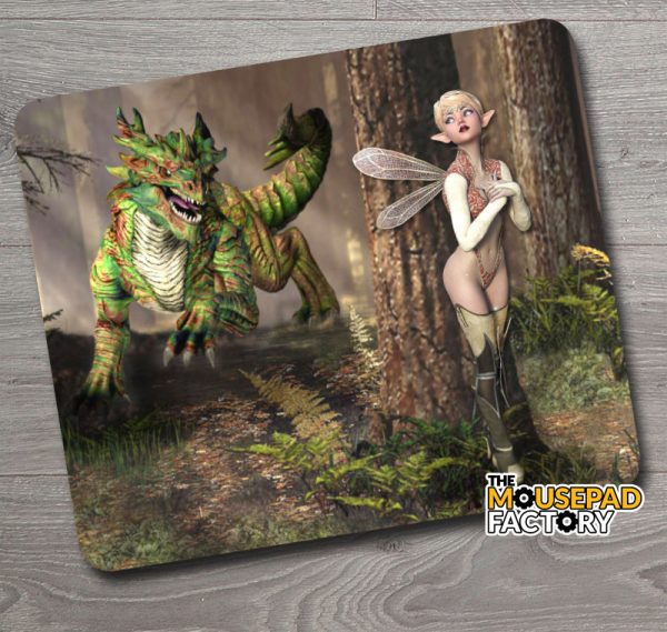 Dragon & Fairy / Pixie in Mystical Forest Mouse Pad