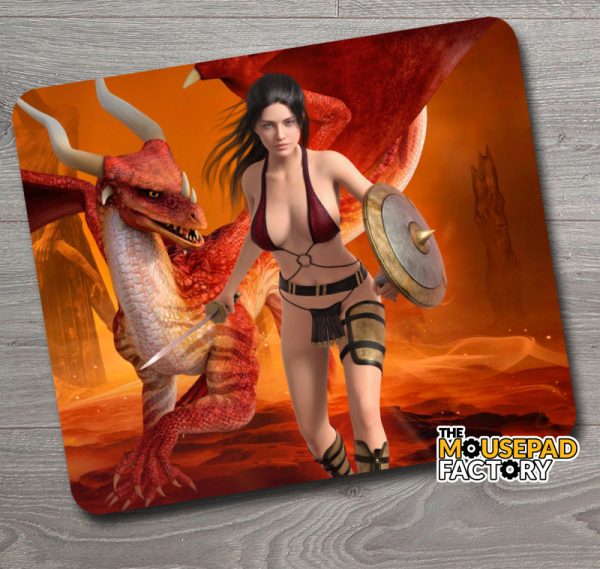 Fire Dragon & Sexy Sword Warrior Mouse Pad