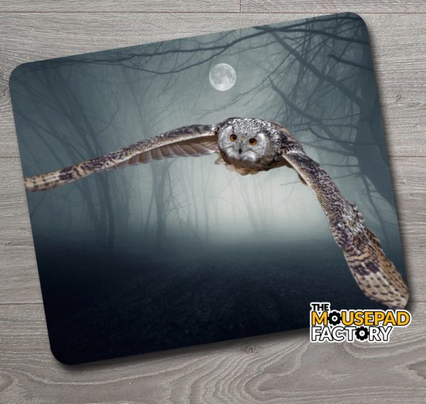 Flying Owl Full Moon Mouse Pad