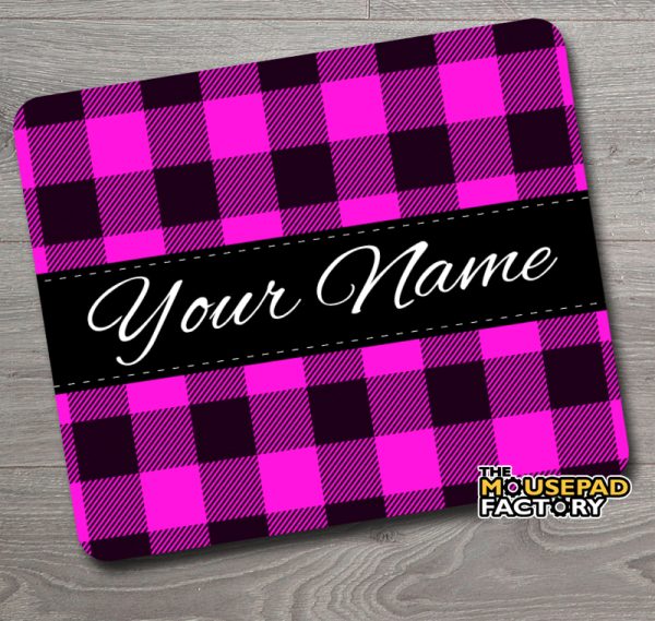 Personalized Pink Plaid Pattern Mouse Pad