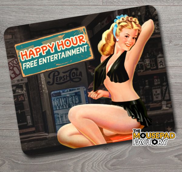 Pin-up Girl Cocktail Bar Happy Hour Mouse Pad