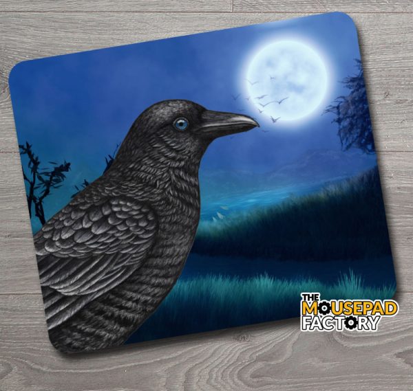 Raven in Full Moon Mouse Pad