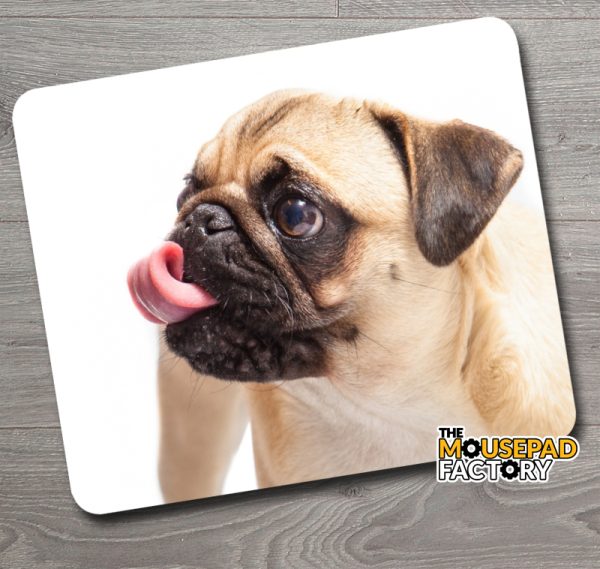Cute Pug Dog Licking Mouse Pad