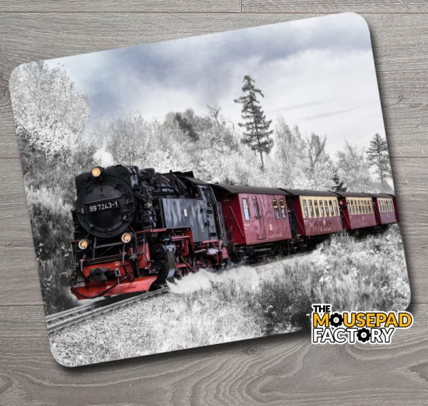 Steam Engine Locomotive Train Winter Mouse Pad