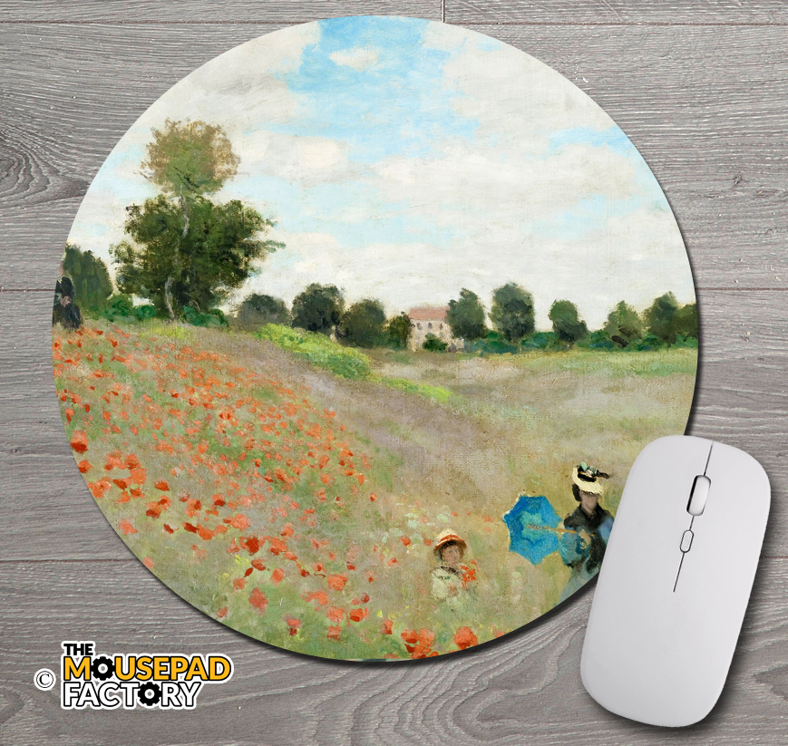 The Poppy Field by Claude Monet Round Mouse Pad