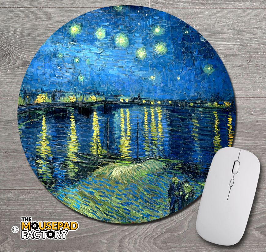 Starry Night Rhone by Vincent Van Gogh Round Mouse Pad