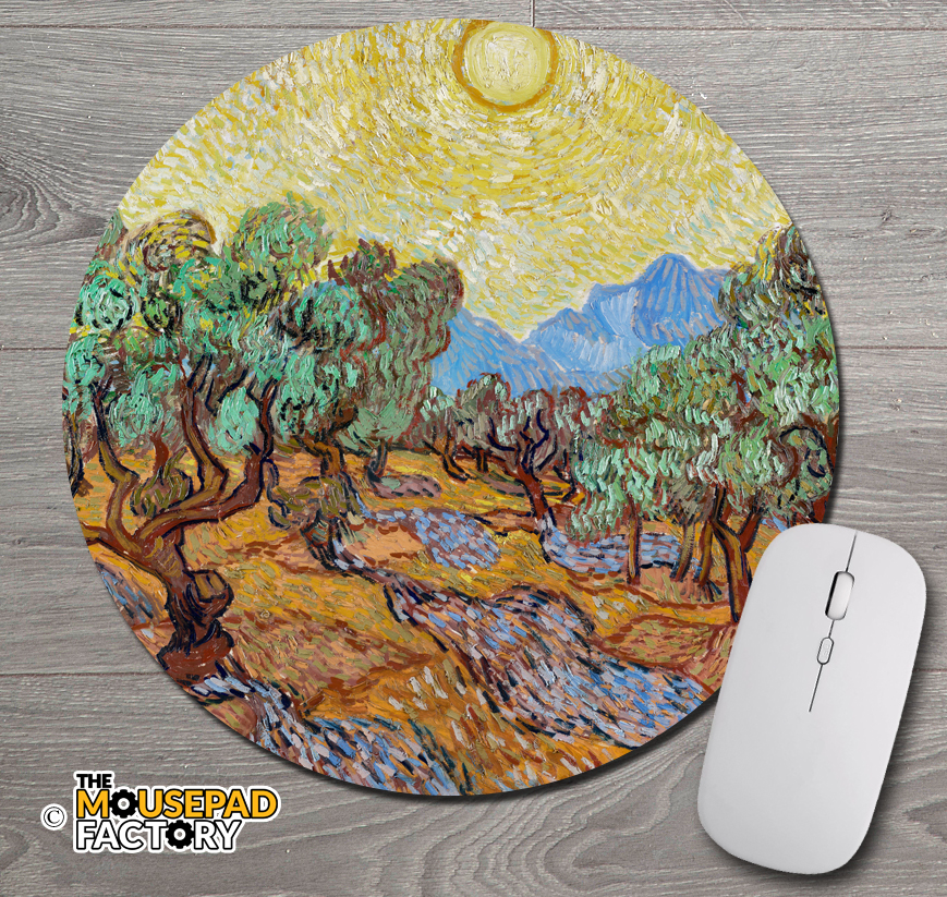 The Olive Trees by Vincent Van Gogh Round Mouse Pad