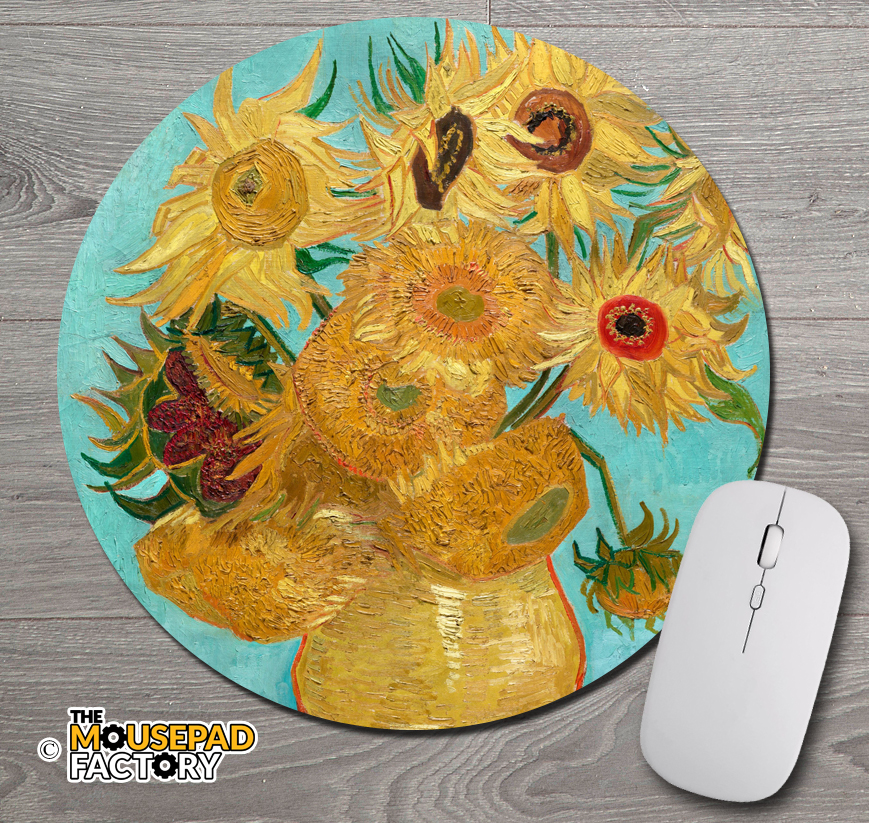 Sunflowers by Vincent Van Gogh Round Mouse Pad