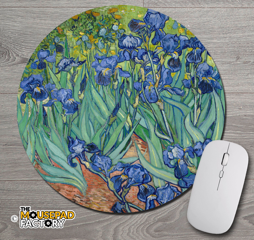 Irises by Vincent Van Gogh Round Mouse Pad