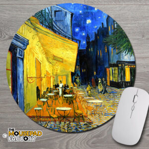 Cafe Terrace by Vincent Van Gogh Round Mouse Pad