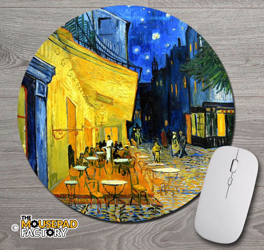 Cafe Terrace by Vincent Van Gogh Round Mouse Pad