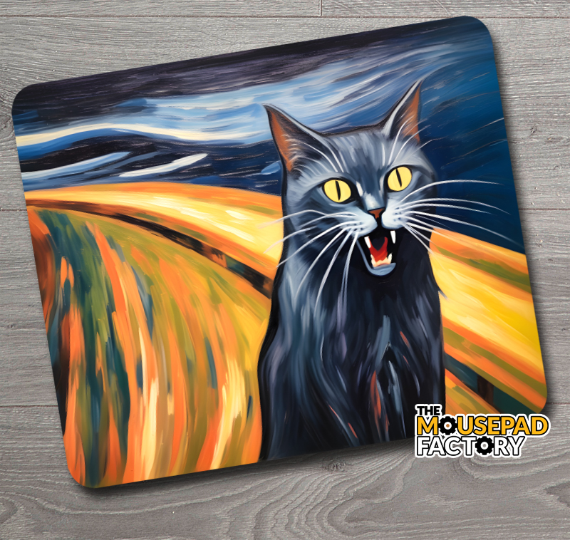 Edvard Munch painting. Fun Meme Art featuring, The Scream & Grey Cat